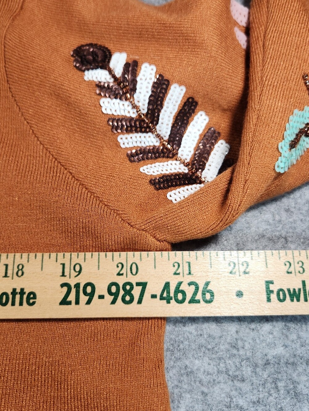 Fate Burnt Orange Sequin Leaf Mock Neck Sweater Small - Picture 5 of 12